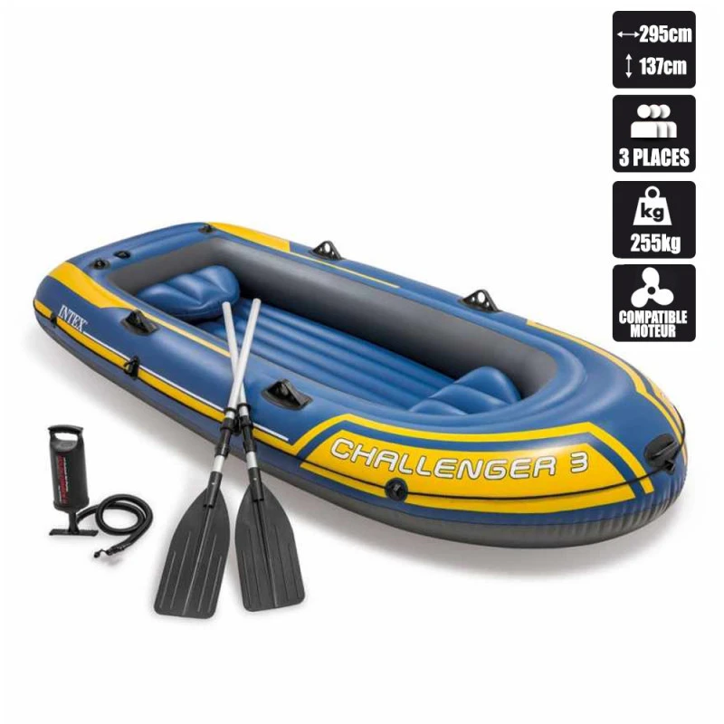BATEAU GONFLABLE INTEX CHALLENGER 3 + 2 RAMES + GONFLEUR 2 BATEAU GONFLABLE INTEX CHALLENGER 3 + 2 RAMES + GONFLEUR – Image 2