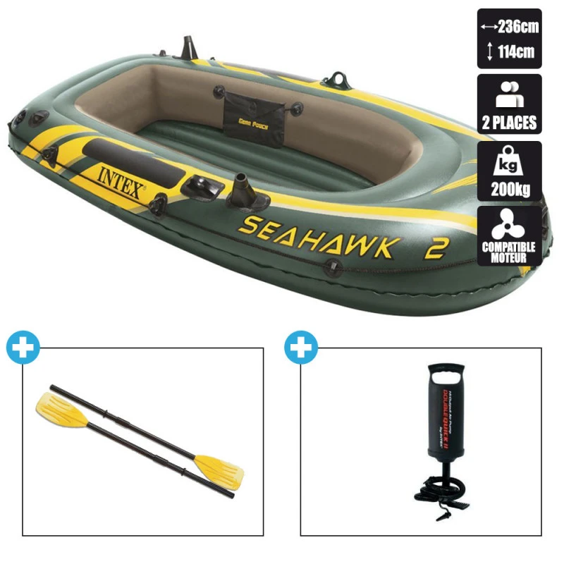 BATEAU GONFLABLE INTEX SEAHAWK 2 + 2 RAMES + GONFLEUR 2 BATEAU GONFLABLE INTEX SEAHAWK 2 + 2 RAMES + GONFLEUR – Image 2