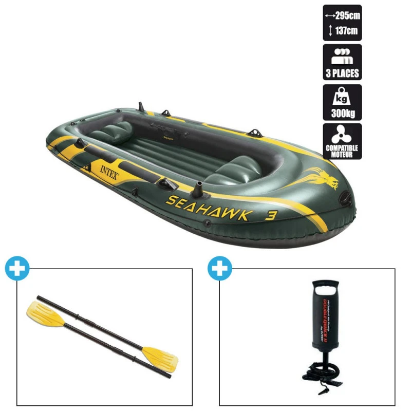 BATEAU GONFLABLE INTEX SEAHAWK 3 + 2 AVIRONS + GONFLEUR 2 BATEAU GONFLABLE INTEX SEAHAWK 3 + 2 AVIRONS + GONFLEUR – Image 2